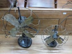 Two Marelli vintage brass desk fans, height of taller 54cm