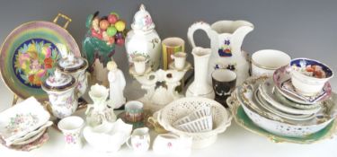 A collection of ceramics including Royal Doulton figure, Belleek, Lenox, Foley, Minton, 19thC