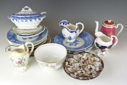 A collection of ceramics including Spode, Wedgwood, Royal Worcester, blue and white cabinet