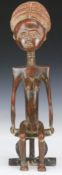 African tribal carved Akua Ba figure seated on a stool, H54cm
