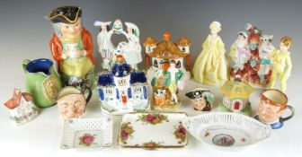 A collection of ceramics including Royal Worcester, Royal Doulton Greene King jug, Staffordshire