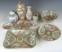 A 19th/20thC collection of Canton Chinese famille rose porcelain including plates, vases etc,