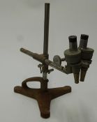 Beck binocular microscope on adjustable stand, height 40cm