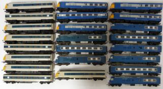 Twenty-three Tri-ang and Hornby 00 gauge model railway The Blue Pullman Power cars, Trailer cars and