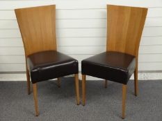 A set of seven Italian designer Tonon upholstered oak or elm dining chairs, H90cm
