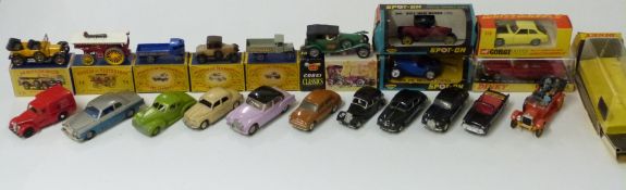 Twenty-one Corgi, Matchbox, Spot-On and Dinky diecast model vehicles including Models of Yesteryear,