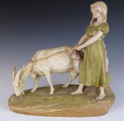 Royal Dux figure of a girl with goat, H28.5cm