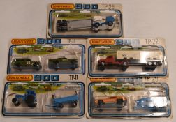 Five Matchbox 900 diecast model vehicle sets comprising TP-11, TP-14, TP-22, TP-26 and TP-29, all in
