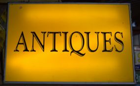 Vintage illuminated 'Antiques' advertising sign, 57 x 89 x 11cm PLEASE NOTE this lot is located at