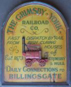 The Grimsby - York Railroad Co wooden sign, 89 x 72cm  PLEASE NOTE this lot is located at and will