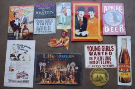 Twelve metal advertising signs to include cola, beer etc, each approximately 59 x 39cm PLEASE NOTE