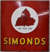 Simonds vintage enamel brewery advertising sign, 90 x 85cm PLEASE NOTE this lot is located at and