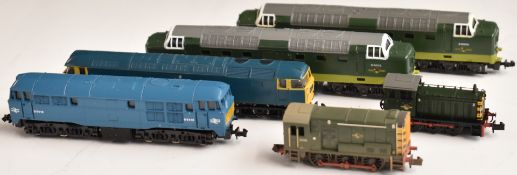 Six Lima, Hornby or similar N gauge model railway diesel locomotives including Meld, dock shunter