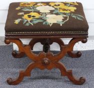 19thC rosewood upholstered foot stool, W51 x D44 x H42