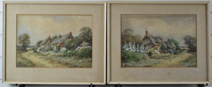 Alexander Molyneux Stannard (1878-1975) pair of watercolours of cottages with chickens in the road