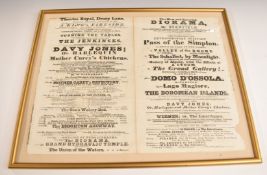 Theatre Royal Drury Lane 1830 advertising programme, framed and glazed, 45 x 36cm