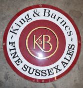 Vintage enamel advertising sign 'King & Barnes Fine Sussex Ales', diameter 46cm PLEASE NOTE this lot
