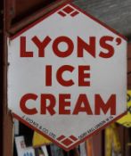 Vintage double sided enamel advertising sign 'Lyons' Ice Cream', 51 x 40cm PLEASE NOTE this lot is