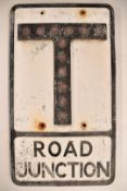 Vintage 'Road Junction' cast aluminium T junction warning sign with integral reflectors, 54 x 31cm