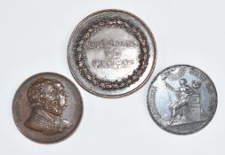 Three late 18thC commemorative bronze French medal coins to include Henri IV, Louis XVIII,