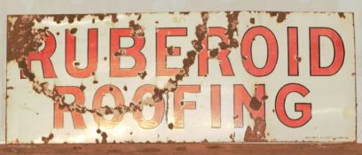 Vintage enamel advertising sign 'Ruberoid Roofing', 46 x 122cm PLEASE NOTE this lot is located at