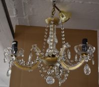 Glass three branch chandelier, H38cm