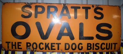 Vintage enamel advertising sign 'Spratt's Ovals The Pocket Dog Biscuit' 30 x 76cm PLEASE NOTE this