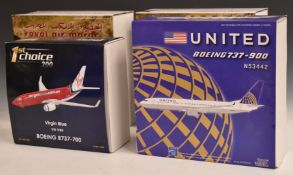 Four 1:200 scale diecast model aircraft including two AV272738009 Royal Air Maroc Boeing 737-800,
