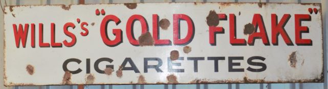 Vintage enamel advertising sign 'Wills's Gold Flake cigarettes', 38 x 153cm PLEASE NOTE this lot