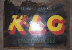 Vintage enamel advertising sign 'K.L.G Sparking Plugs', 36 x 51cm PLEASE NOTE this lot is located at