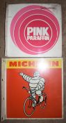 Two vintage double sided metal advertising signs 'Michelin' & 'Pink Paraffin', 44.5 x 43cm PLEASE