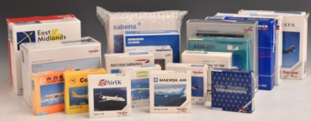 Twenty-two Herpa Wings 1:400 and 1:500 scale diecast model aircraft, various carrier liveries