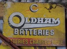 Vintage advertising sign 'Oldham Batteries', 47 x 63cm PLEASE NOTE this lot is located at and will