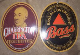 Two vintage enamel advertising signs comprising Charrington & Bass, maximum diameter 46cm PLEASE