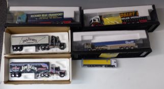 Five diecast model haulage vehicles including Corgi Modern Trucks 75203 ERF Curtainside Richard Read