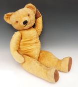 Chad Valley blonde mohair teddy bear with leather pads and jointed limbs, 69cm tall