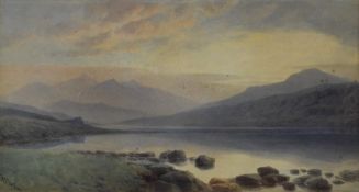 Samuel Henry Baker RBSA (1824-1909) watercolour landscape misty loch, signed lower left, 22 x