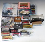 A collection of Dinky, Burago and other diecast model vehicles including military Jets, Jaguars etc,