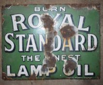 Vintage enamel advertising sign 'Royal Standard Lamp Oil', 25 x 33cm PLEASE NOTE this lot is located