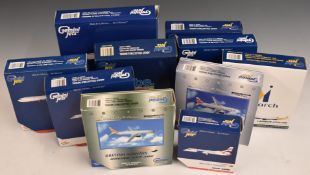Ten Gemini Jets 1:400 and 1:200 scale diecast model aircraft, European carrier liveries including