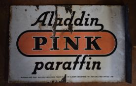 Vintage double sided enamel advertising sign 'Aladdin Pink Paraffin', 36 x 53cm PLEASE NOTE this lot