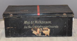 WW1 military metal trunk with 'Major A C Wilkinson 1st Battalion Coldstream Guards' stencilled to
