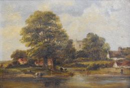 M J Vickers 19thC oil on canvas river landscape 'On the Ravensbourne', signed lower left and with