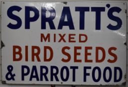 Vintage advertising sign 'Spratts Mixed Bird Seed and Parrot Food', 51 x 76cm PLEASE NOTE this lot