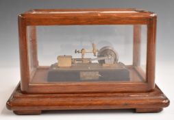 Miniature model steam engine, in mahogany display case, overall length 19cm