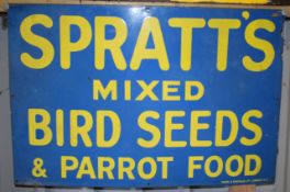 Vintage enamel advertising sign 'Spratt's Mixed Bird Seeds & Parrot Food', 50.5 x 76cmPLEASE NOTE