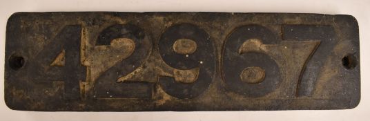 LMS cast iron smokebox number plate 42967, ex LMS Stanier Crab 2-6-0 steam locomotive, built 1934,