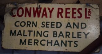 Vintage painted wooden advertising sign 'Conway Rees Ltd Corn Seed and Malting Barley Merchants', 31