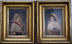 Eugene Von Blaas (1843-1932) pair of 19th/20thC oil on board portraits of a boy smoking and a girl