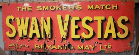 Vintage enamel advertising sign 'Bryant & May Swan Vestas', 91 x 244cm PLEASE NOTE this lot is